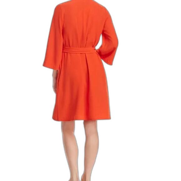 Bloomingdale’s Eileen Fisher 100% Silk Orange Midi Wrap Dress L Old Money Pretty - Picture 2 of 12